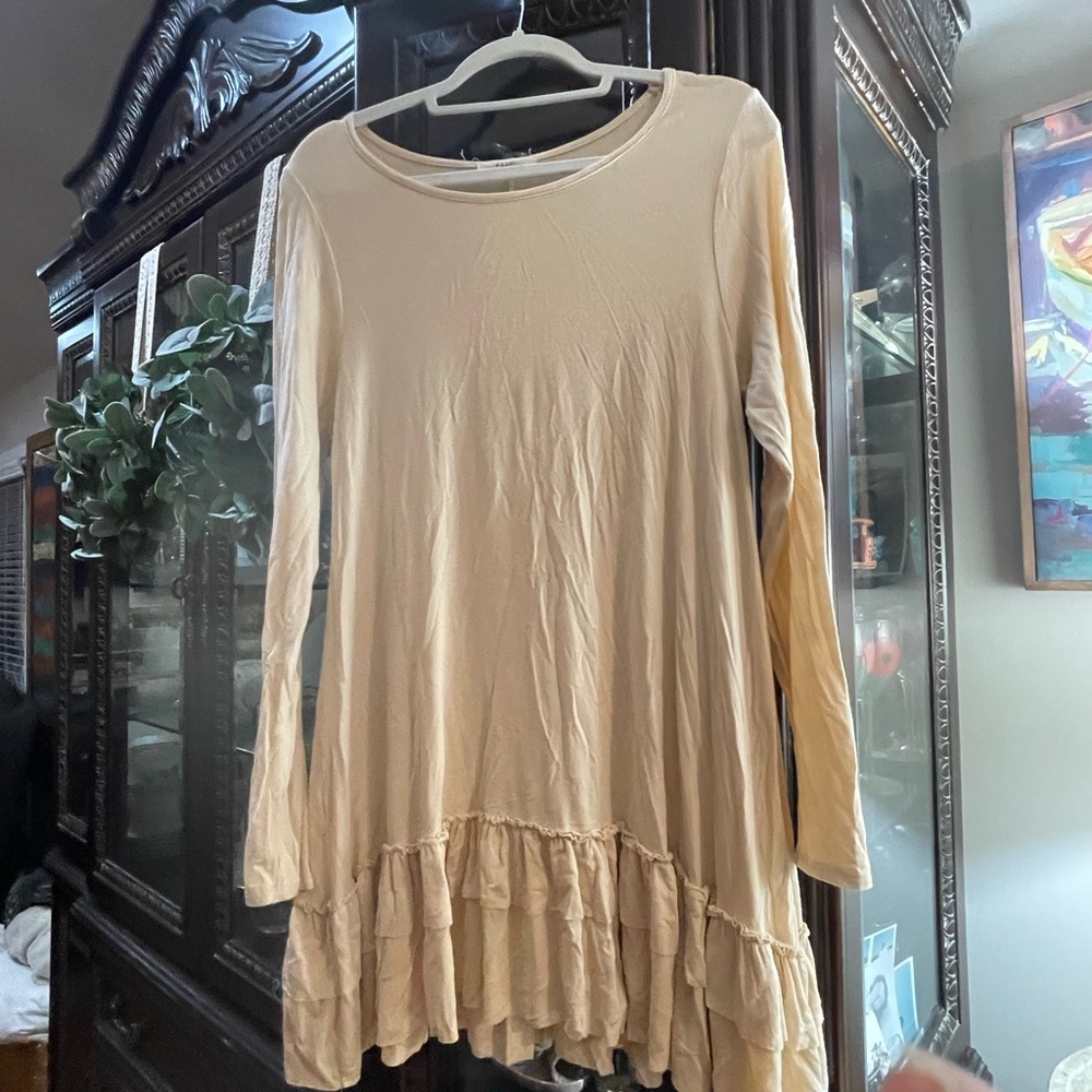 Easel Cream Long Sleeve Top with Ruffle Hem